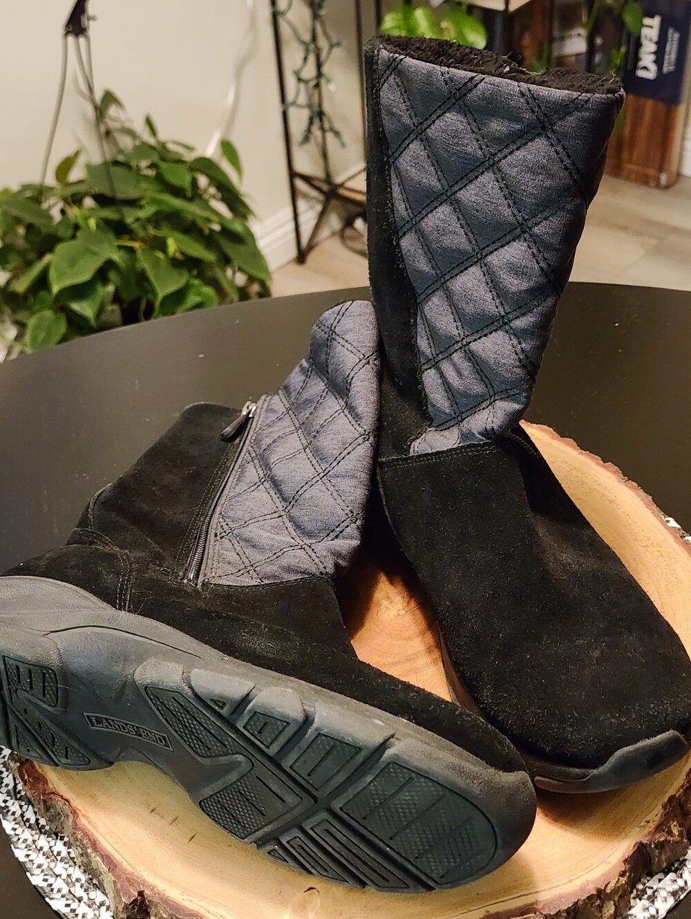 Quilted Suede Mid-Calf Boots in Black